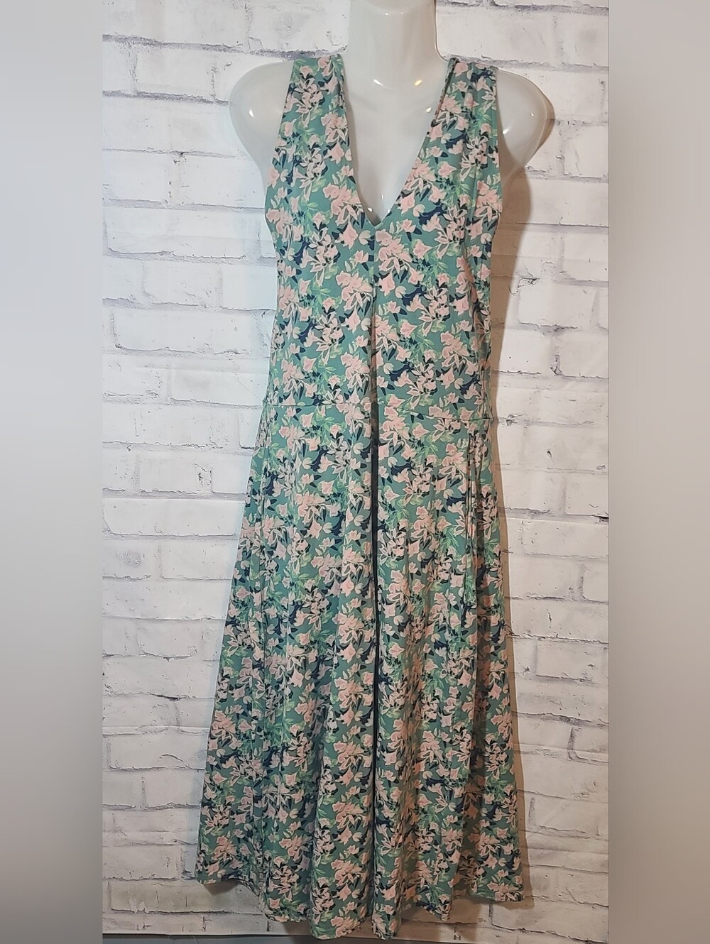 Pact Floral Halter Backless Tie Back Halter Organic Cotton Maxi Dress L